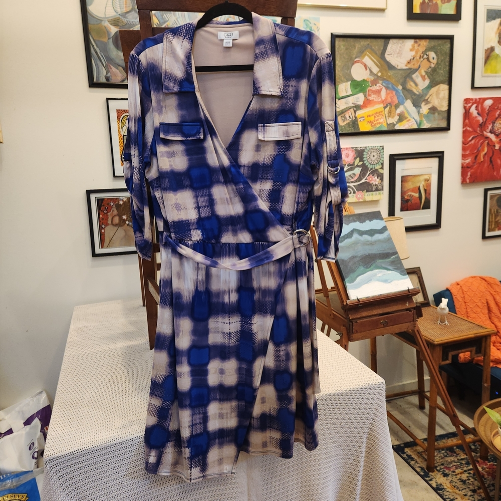 Cato Purple Blue and Cream Plaid Wrap Dress